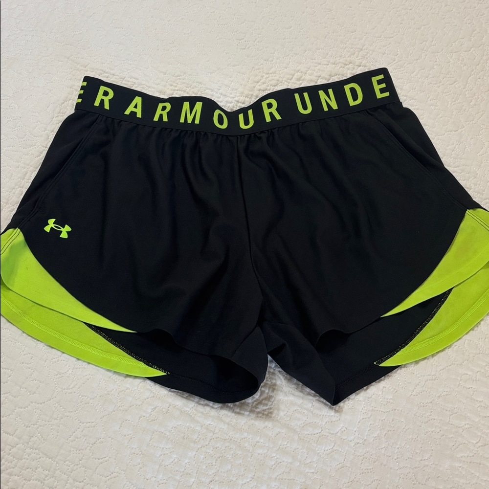 Under Armour Black and Lime Green Performance Shorts - Picture 3 of 8
